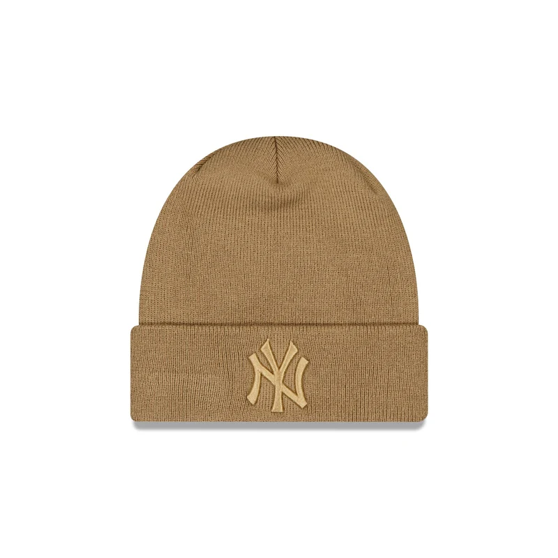 New York Yankees Tonal Beige Basic Cuff Knit Beanie Hat One Size