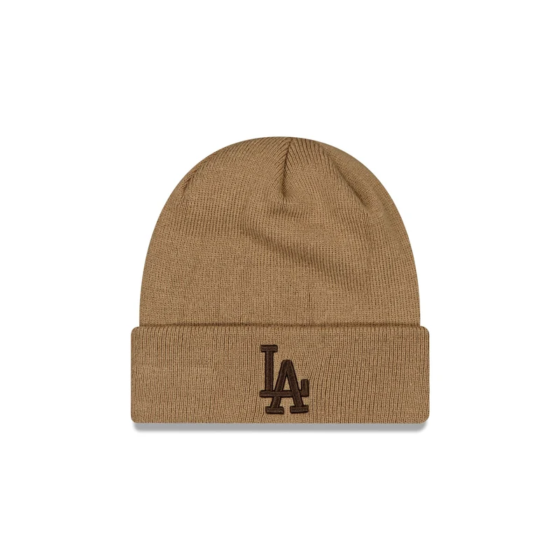 Los Angeles Dodgers Beige Black Logo Basic Cuff Knit Beanie Hat One Size