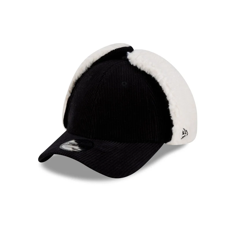 New Era Cap Black Corduroy Dog Ear 9FORTY Adjustable Hat One Size
