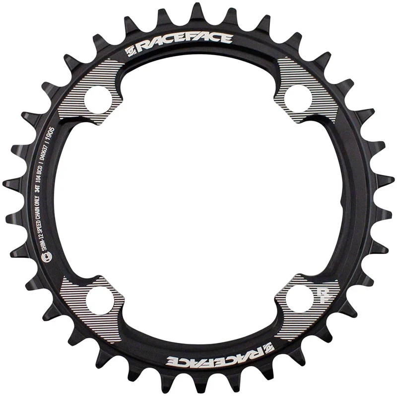 RaceFace Narrow Wide Hyperglide+ 1x 104 BCD - 34t 104 BCD 4-Bolt Requires Shimano 12-speed Chain 7075 Aluminum Black