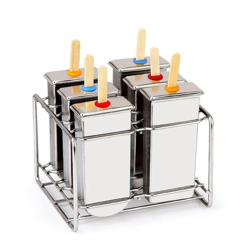 6pcs/set Molde De Sorvete De Aço Inoxidável Com Rack,