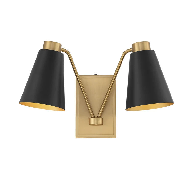 Meridian Two Light Wall Sconce Matte Black with Natural Brass