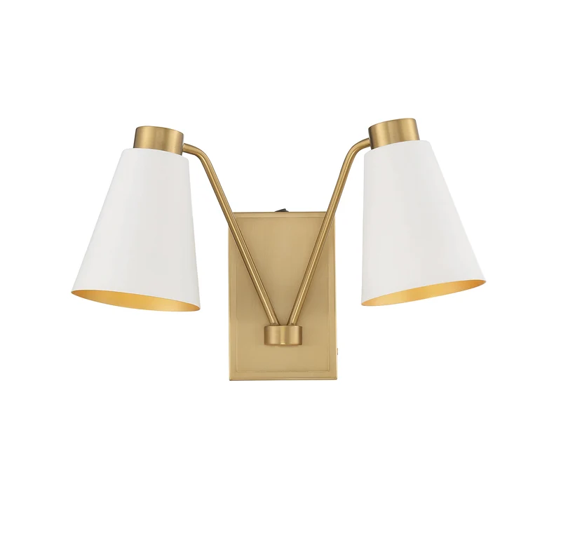 Meridian Two Light Wall Sconce White with Natural Brass