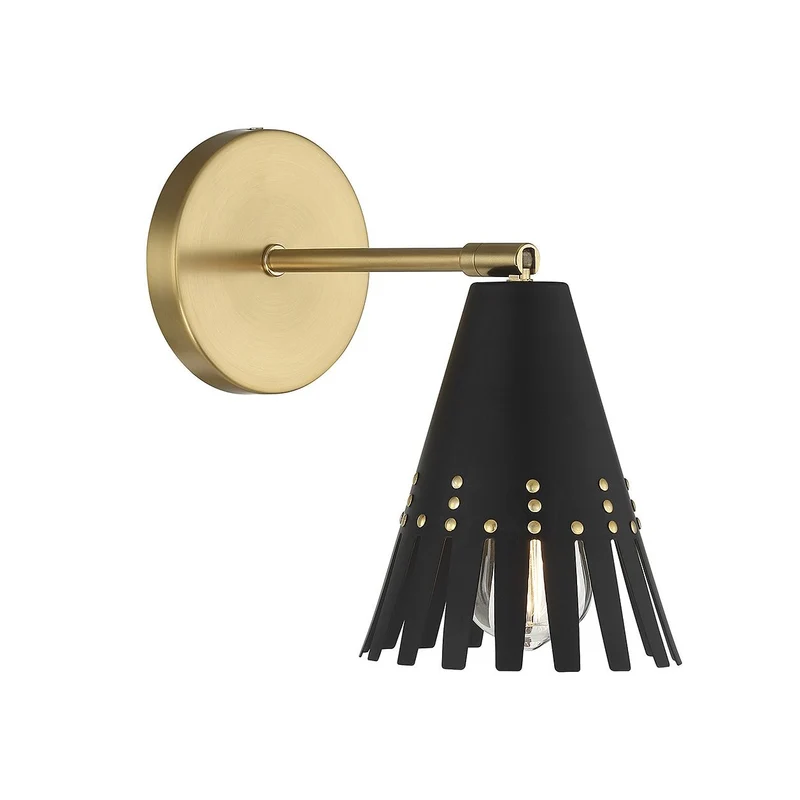 Meridian One Light Wall Sconce Matte Black and Natural Brass