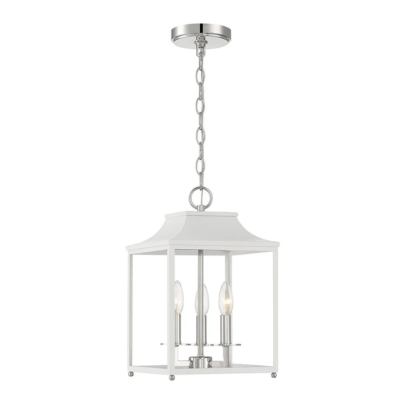 Meridian Three Light Pendant White with Polished Nickel