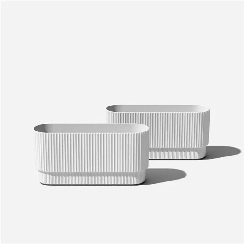Veradek Demi Series 30-in Long Plastic-Stone Planter - White - 2/Pk