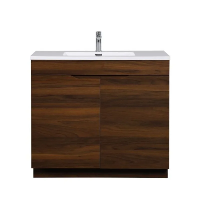 GEF Arthur Freestanding Single Sink Vanity with White Polymarble Top in Walnut - 36-in