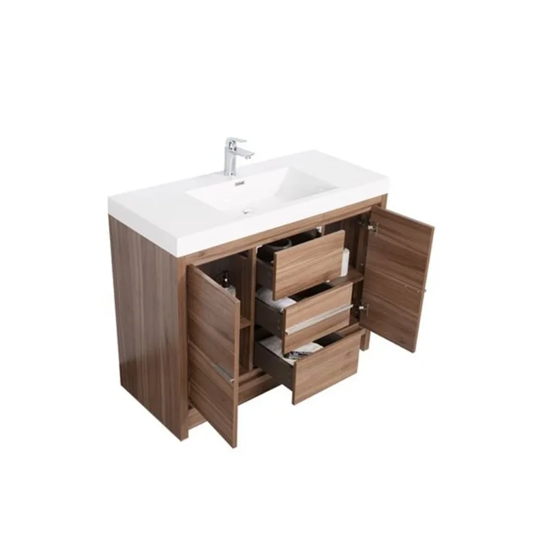GEF Ember 42-in 2-Door 3-Drawer Bathroom Vanity with Integrated White Acrylic Sink Top - Walnut
