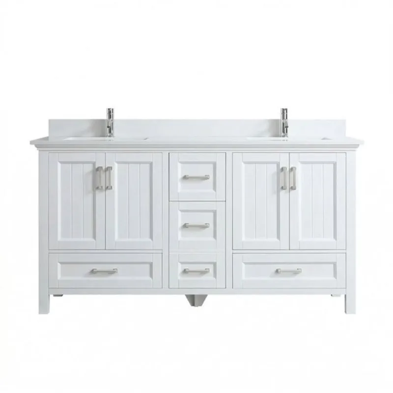 GEF Alaina Freestanding Double Sink Vanity with Engineered White Marble Top in White - 72-in
