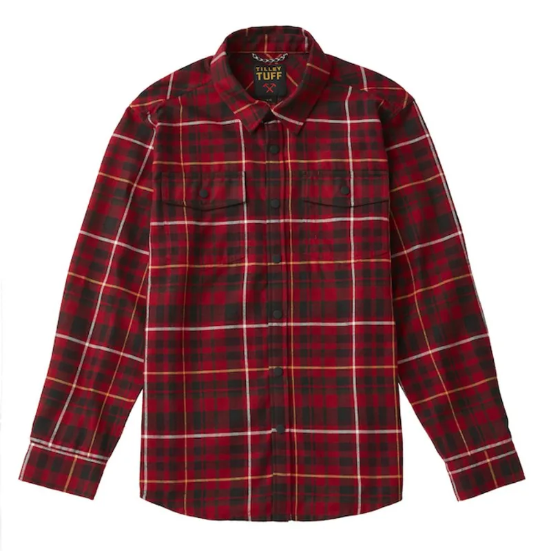 Tilley Tuff Flannel Button-Down Work Shirt for Men in Red Plaid - Medium