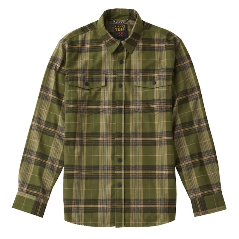 Tilley Tuff Flannel Button-Down Work Shirt for Men in Olive Plaid - X-Large
