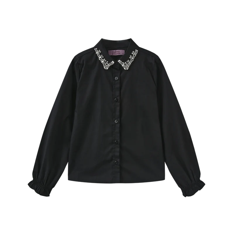 MALLORY AND MERLOT BLACK BEADED COLLAR TRIM BLOUSE 20