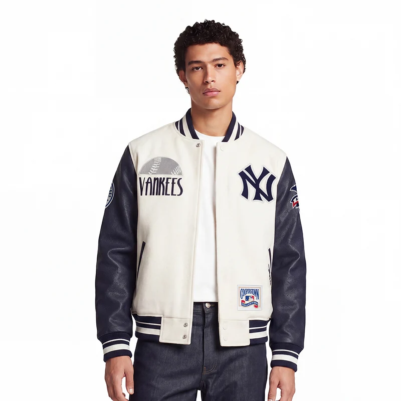 CHAMARRA UNIVERSITARIA MLB NEW YORK YANKEES ORIGINAL PLAYERS L / CREMA / AZUL MARINO