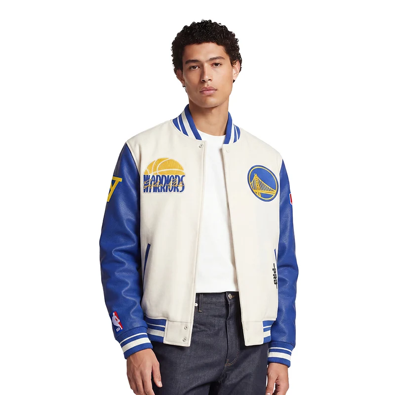 CHAMARRA UNIVERSITARIA NBA GOLDEN STATE WARRIORS ORIGINAL PLAYERS 3XL / CREMA / AZUL REY