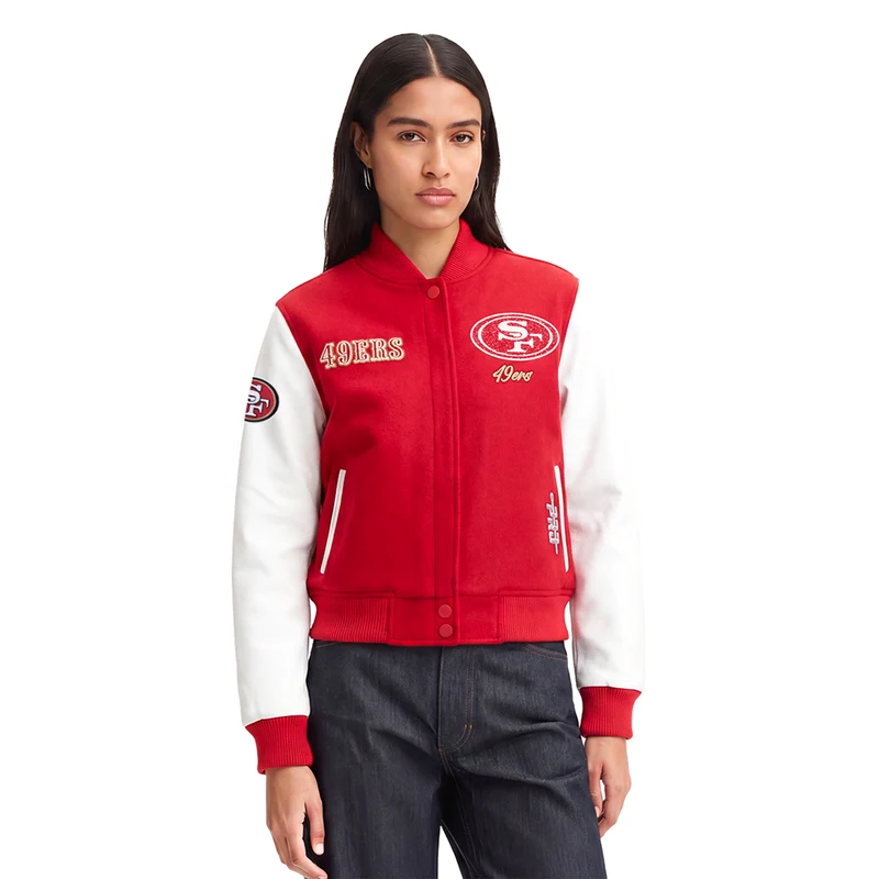 CHAMARRA UNIVERSITARIA NFL SAN FRANCISCO 49ERS TEAM CRYSTALLINE PARA MUJER XS / ROJO / BLANCO