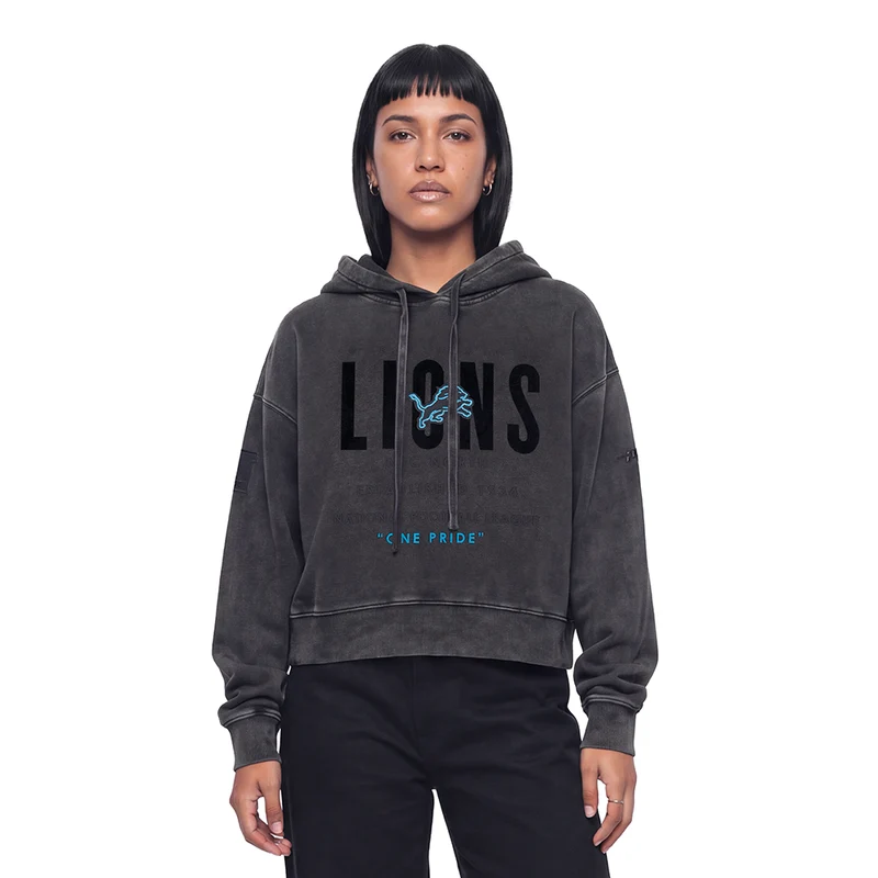 SUDADERA CON GORRO NFL DETROIT LIONS ECLIPSE PARA MUJER 2XL / NEGRO DESGASTADO