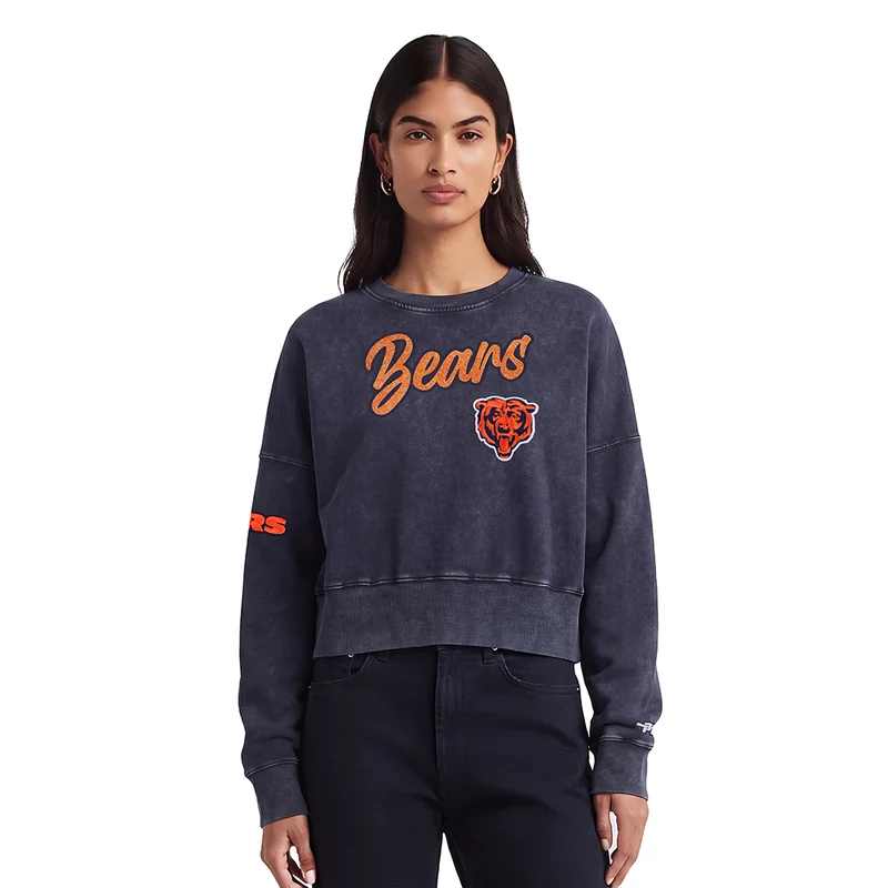 SUDADERA DE CUELLO REDONDO NFL CHICAGO BEARS TEAM CRYSTALLINE PARA MUJER M / AZUL MARINO