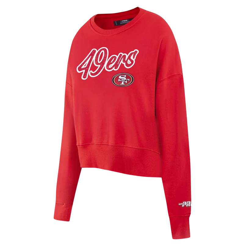 SUDADERA DE CUELLO REDONDO NFL SAN FRANCISCO 49ERS TEAM CRYSTALLINE PARA MUJER XL / ROJO DESLAVADO