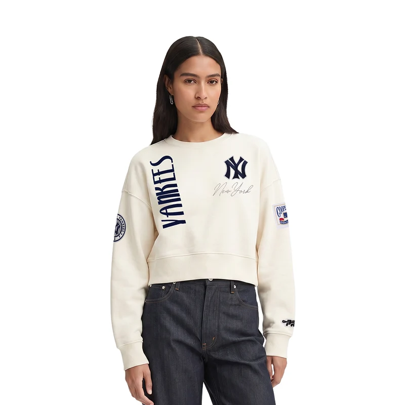 SUDADERA DE CUELLO REDONDO MLB NEW YORK YANKEES ORIGINAL PLAYERS PARA MUJER XL / CREMA