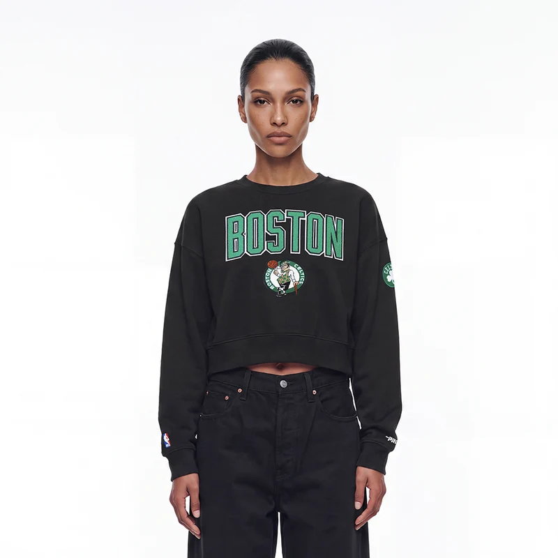 SUDADERA DE CUELLO REDONDO NBA BOSTON CELTICS CLASSIC CHENILLE PARA MUJER M / NEGRO