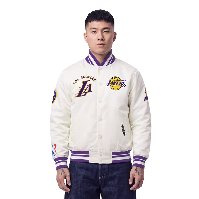 CHAMARRA DE SATIN NBA LOS ANGELES LAKERS RETRO CLASSICS M / CREMA / MORADO