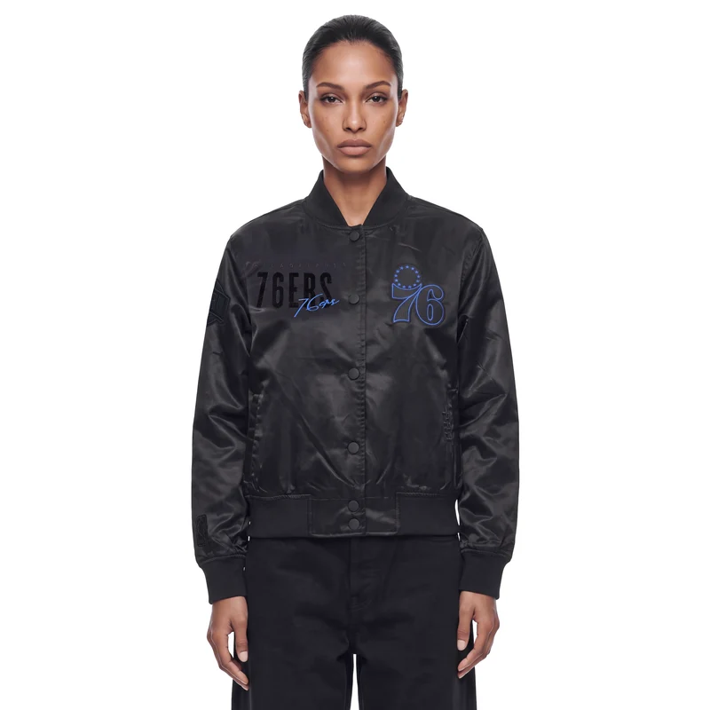 CHAMARRA DE SATIN NBA PHILADELPHIA 76ERS ECLIPSE PARA MUJER S / NEGRO