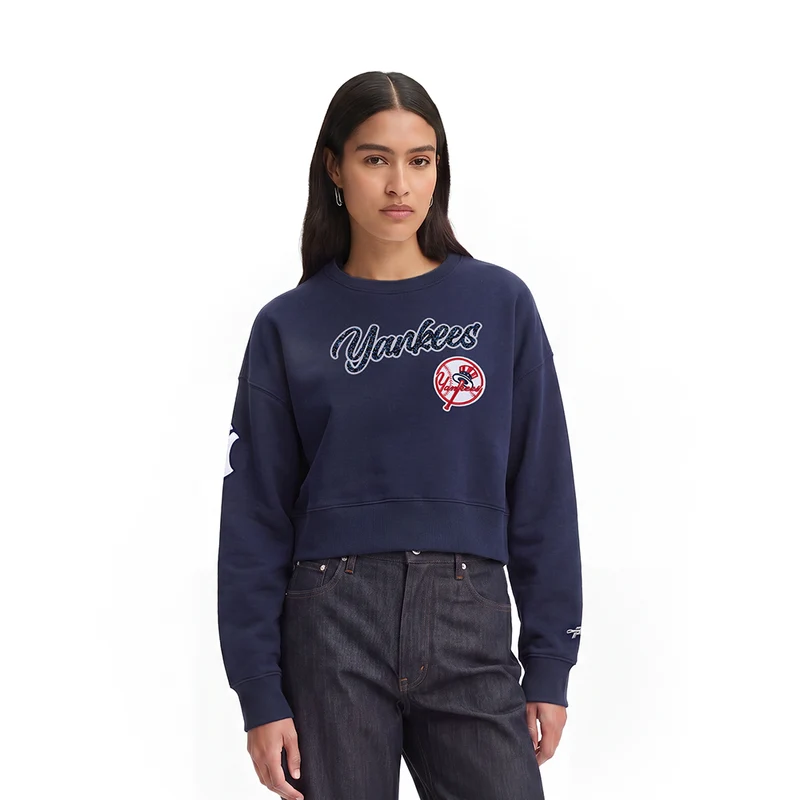 SUDADERA DE CUELLO REDONDO MLB NEW YORK YANKEES TEAM CRYSTALLINE PARA MUJER L / AZUL MARINO