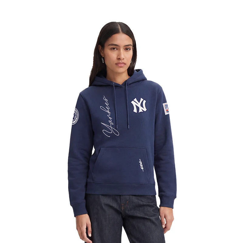 SUDADERA CON GORRO MLB NEW YORK YANKEES ORIGINAL PLAYERS PARA MUJER S / AZUL MARINO