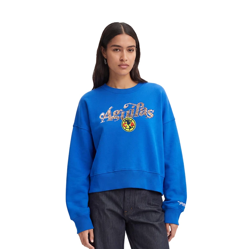 SUDADERA DE CUELLO REDONDO LIGA MX CLUB AMERICA SHOW TIME PARA MUJER XL / AZUL REY
