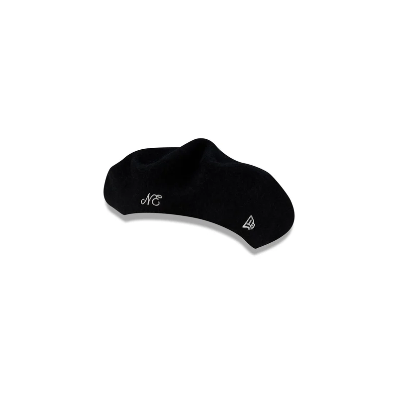 New Era Branded Merino Wool Black Beret Hat S/M