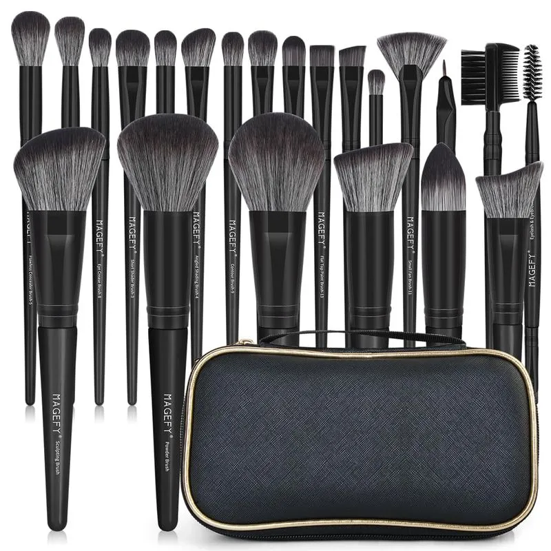 Conjunto De Pincéis De Maquiagem Magefy, 22 Peças Sintéticas Com Estojo De Viagem Preto
