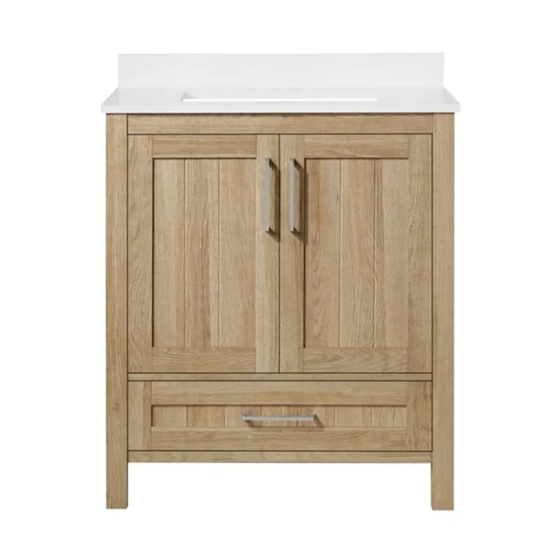 OVE Decors Kansas 30-in W White Oak Single Sink Bathroom Vanity w/ White Engineered Stone Top and Integrated Sink