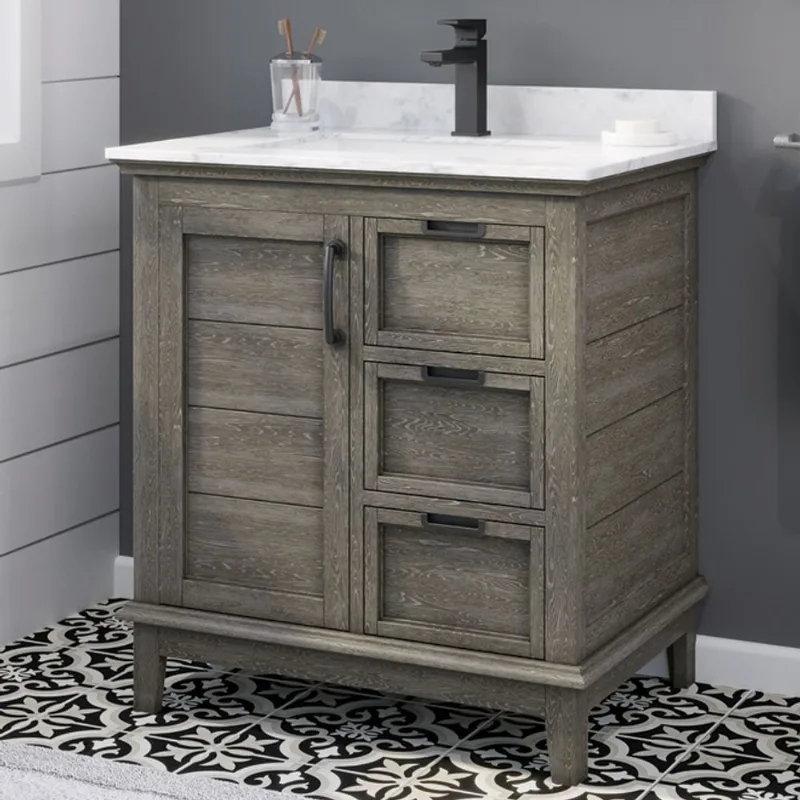 OVE Decors Maribelle 30-in Weathered Brown 1-Sink Vanity with White Engineered Stone Top