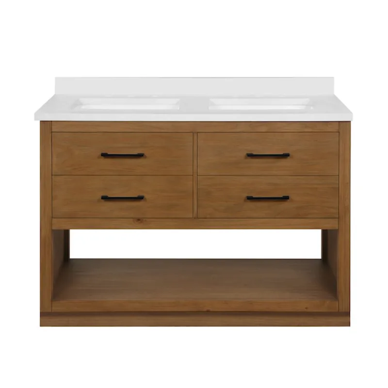 OVE Decors Brookside 48-in Wax Pine 2-Sink Bathroom Vanity with Engineered Stone Top