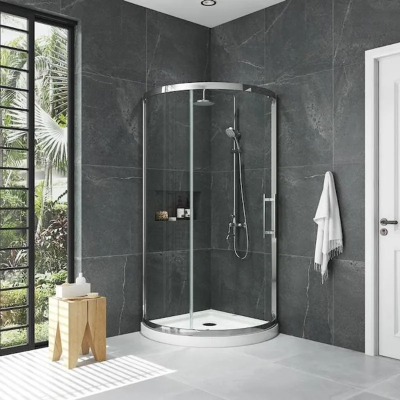 OVE Decors Emily-Swift Corner Shower Kit with 75.5 x 36-in Acrylic Base - Polished Chrome
