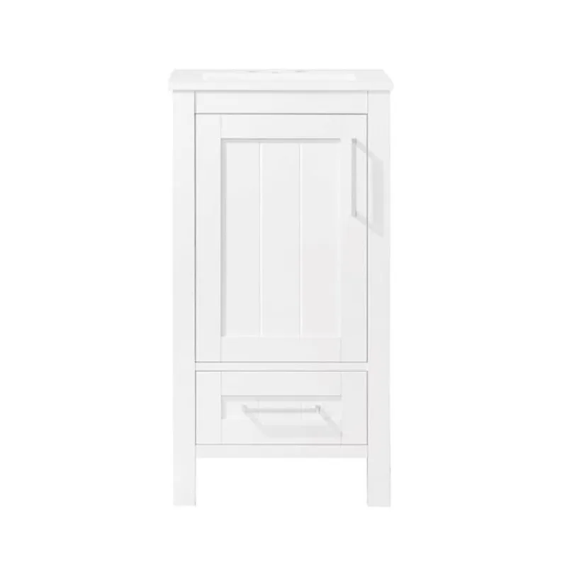 OVE Decors Kansas 18-in W x 16-in D x 34-in H White Single Sink Bath Vanity with White Ceramic Top