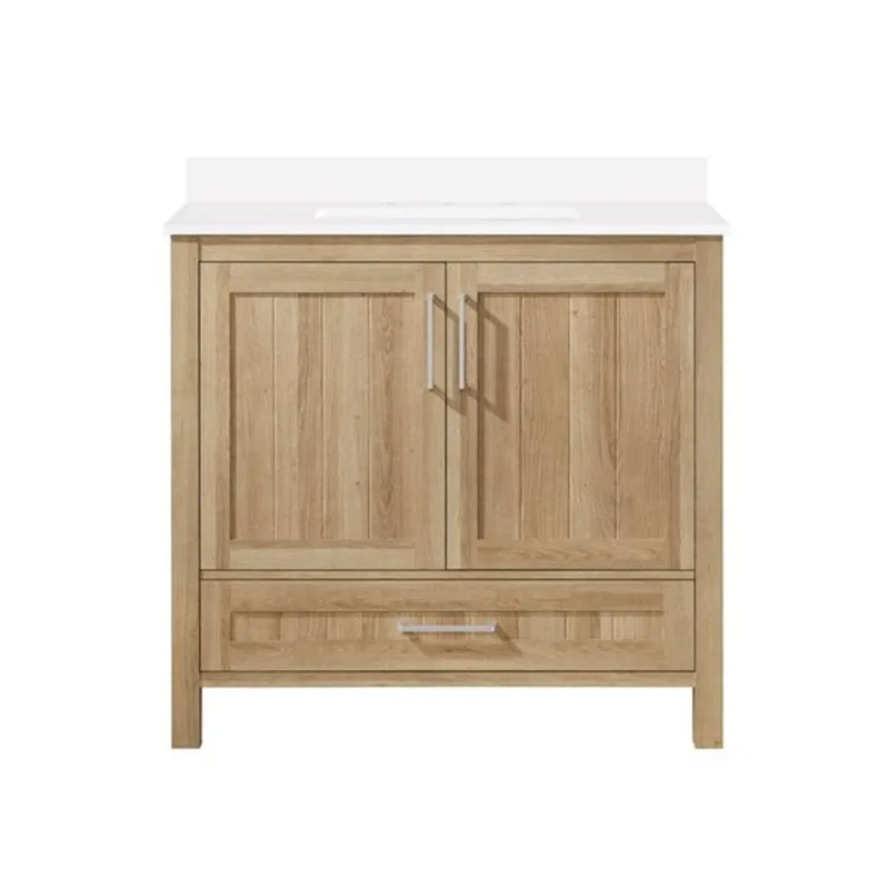OVE Decors Kansas 36-in W x 19-in D x 34-in H Single Sink Bath Vanity in White Oak withWhite Engineered Stone Top