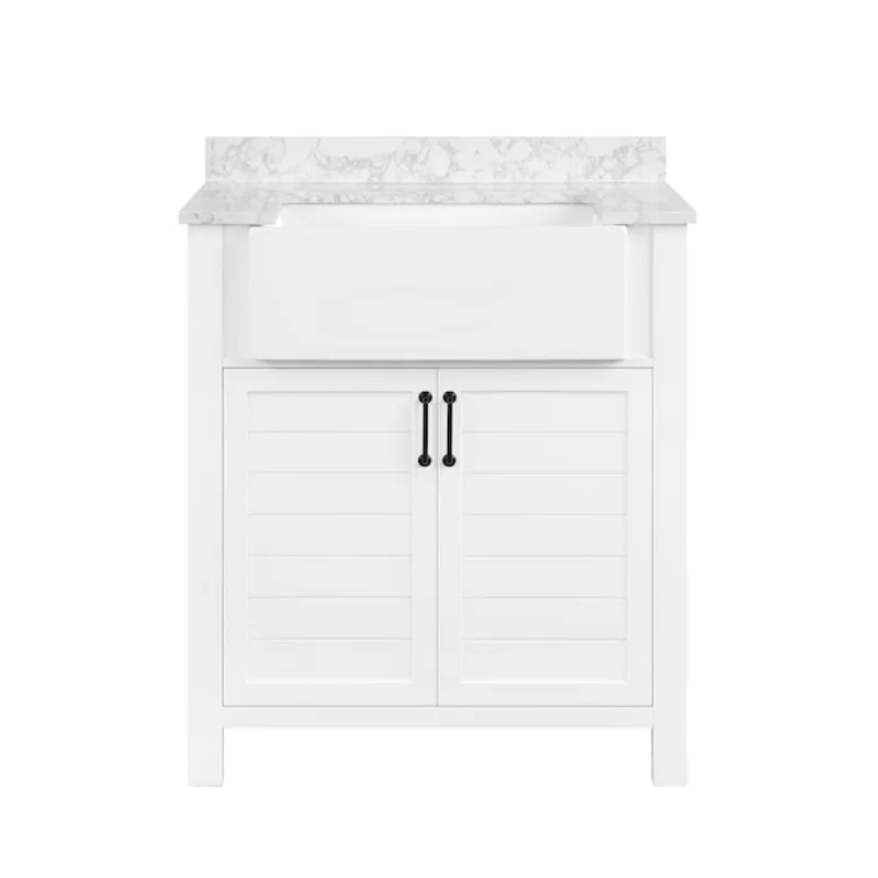 OVE Decors Cress 30-in White Vanity with Farmhouse Style Sink