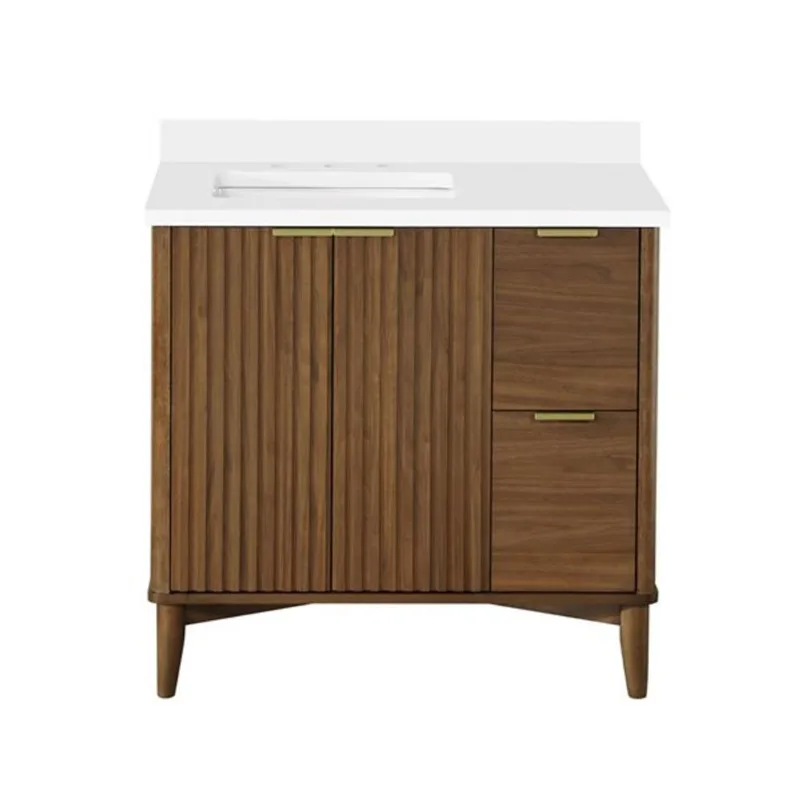 OVE Decors Gabi 36-in W x 22-in D x 35-in H Single Sink Bath Vanity in Warm Walnut W/ white Engineered Marble Top