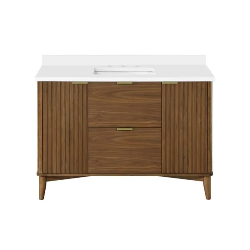 OVE Decors Gabi 48-in W x 22-in D x 35-in H Single Sink Bath Vanity in Warm Walnut W/white Engineered Marble Top