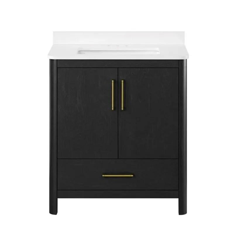 OVE Decors REN Dario 30-in Ebony Freestanding Single-Sink Vanity with Engineered Marble Top and Backsplash