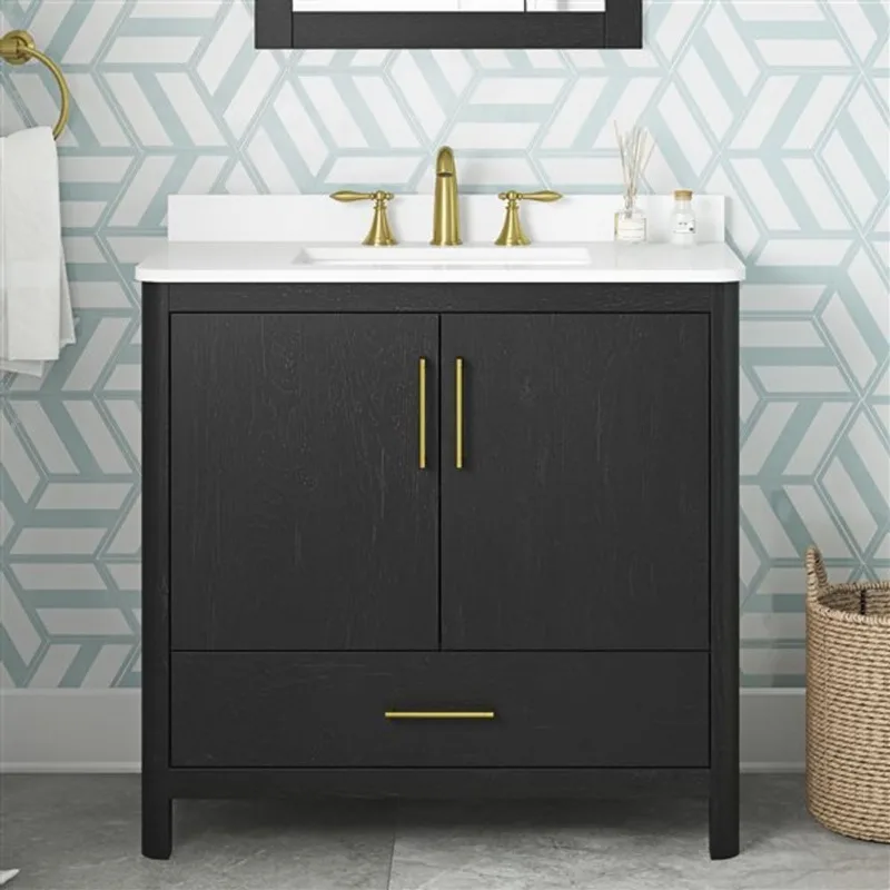 REN Selections Dario 36-in Matte Black Bathroom Vanity with Egineered Marble Top and Backsplash included