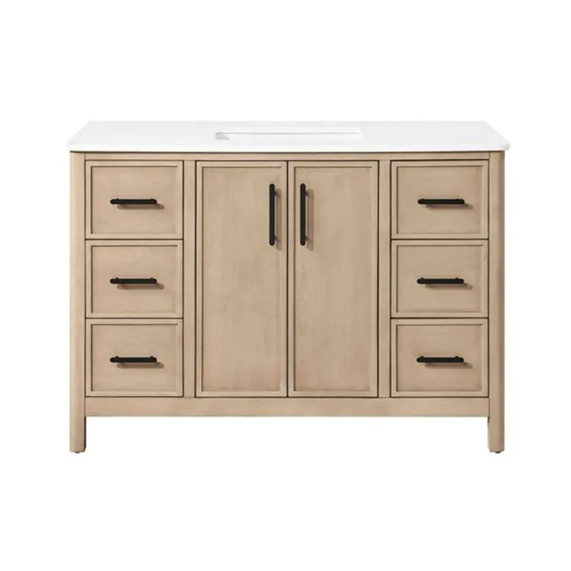 OVE Decors Solas Freestanding Bathroom Vanity w/ White Engineered Stone Top 48-in - Sahara Birch