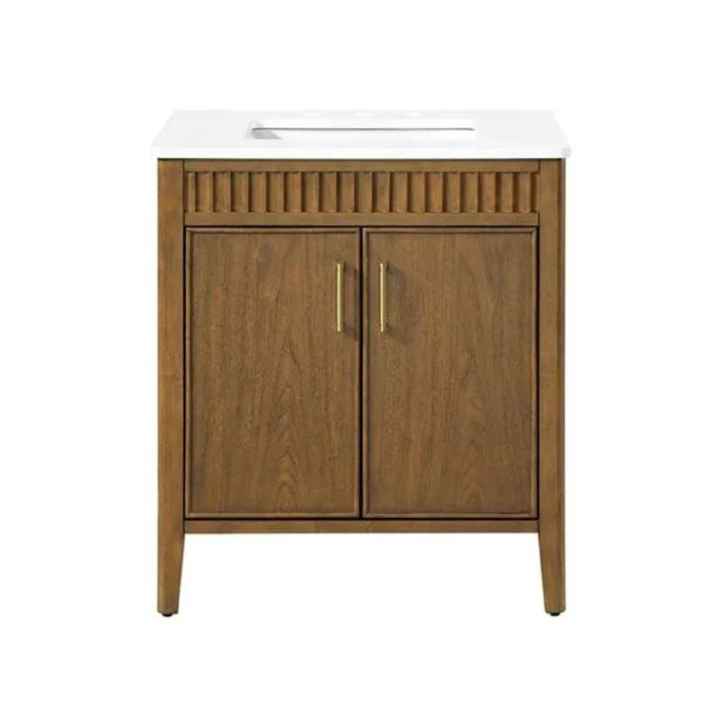 OVE Decors Juliette Freestanding Bathroom Vanity w/ White Quartz Top 30-in - Warm Walnut