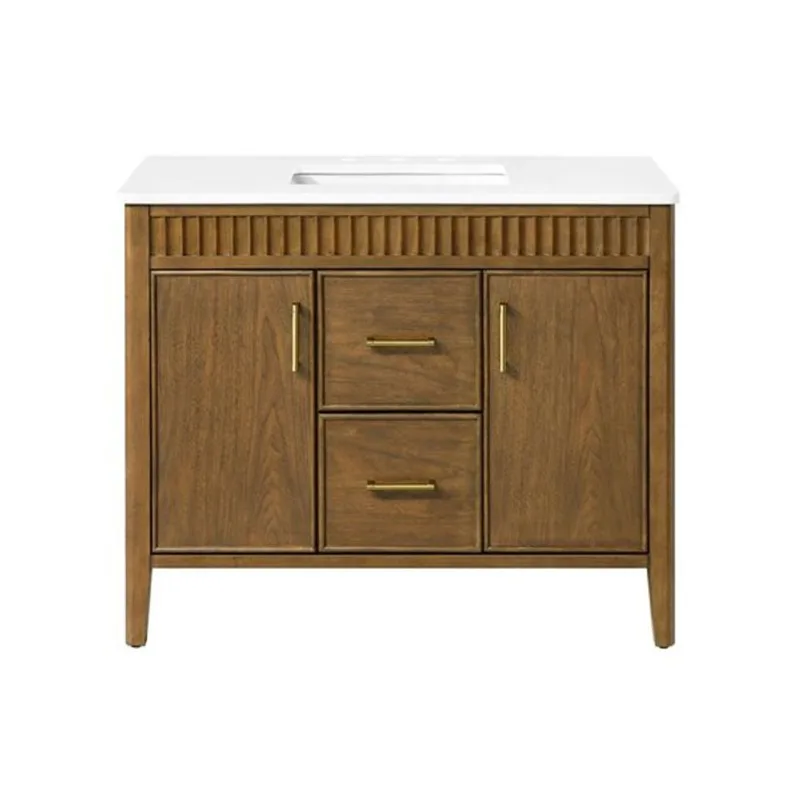 OVE Decors Juliette Freestanding Bathroom Vanity w/ White Quartz Top 42-in - Warm Walnut