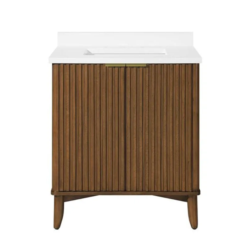 OVE Decors Gabi 30-in W x 22-in D x 35-in H Single Sink Bathroom Vanity w/ White Engineered Stone Top - Warm Walnut