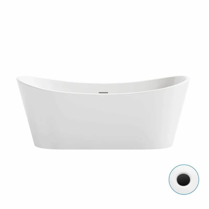 OVE Herschel Freestanding Bathtub Kit Acrylic 60-in with Extra Pop-Up Drain – Glossy White / Matte Black
