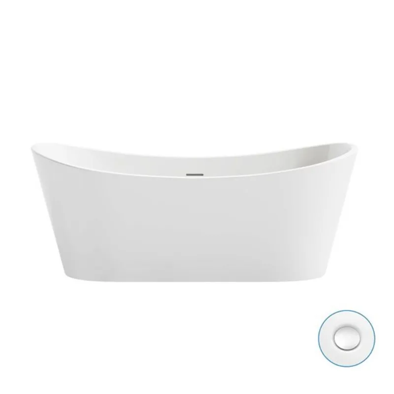 OVE Herschel Freestanding Bathtub Kit Acrylic 60-in with Extra Pop-Up Drain – Glossy White / Chrome