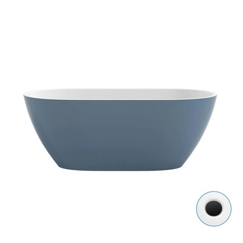 OVE Ayago Freestanding Bathtub Kit Acrylic 59-in with Extra Pop-Up Drain – Chambray / Matte Black
