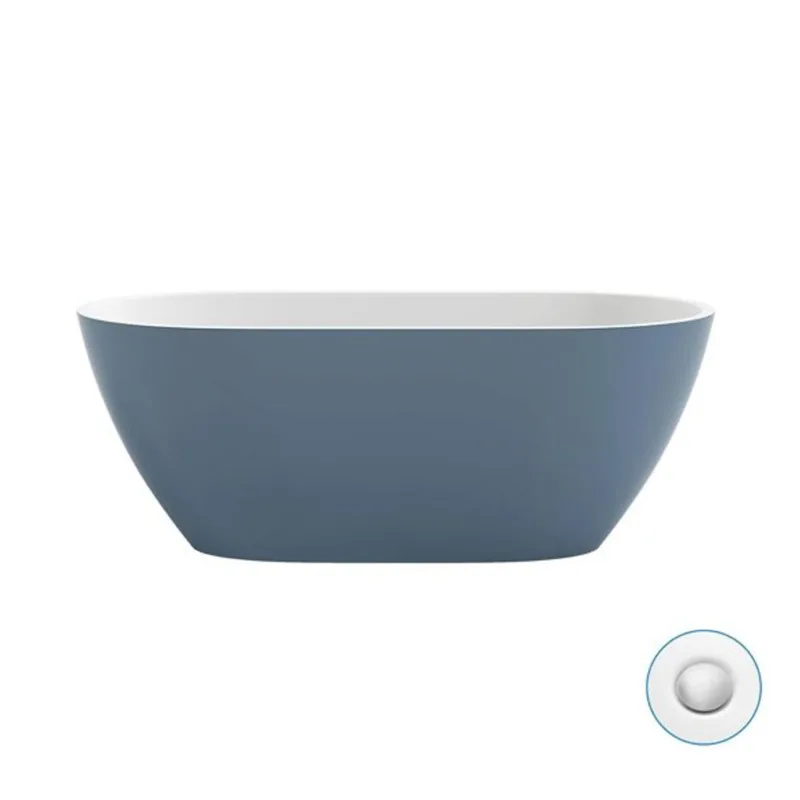 OVE Ayago Freestanding Bathtub Kit Acrylic 59-in with Extra Pop-Up Drain – Chambray / Satin Nickel